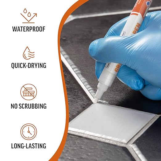 White Grout Paint Pen – Waterproof Tile Grout Colorant & Sealer Marker, Quick-Dry, 3 Adjustable Tips (2-3 mm), Ideal for Bathroom, Shower, Kitchen Tiles – Restores & Whitens Grout Lines