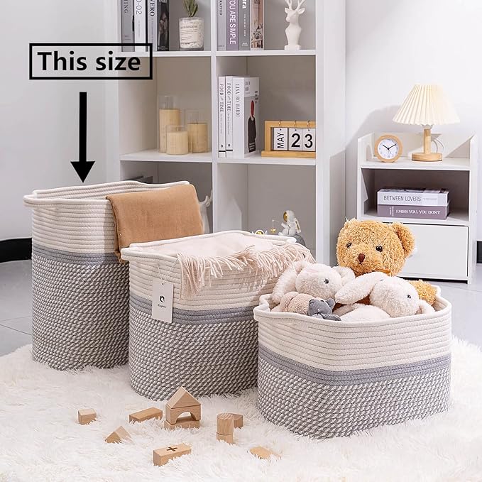 Medium and Large Woven Basket//With Handle, Used for Toys and Fabric Storage Basket used for Storing xl Storage Box, Decorative Storage Box Room (14L*15.7H TWhite/Gray, 14L*10W*15.7H)