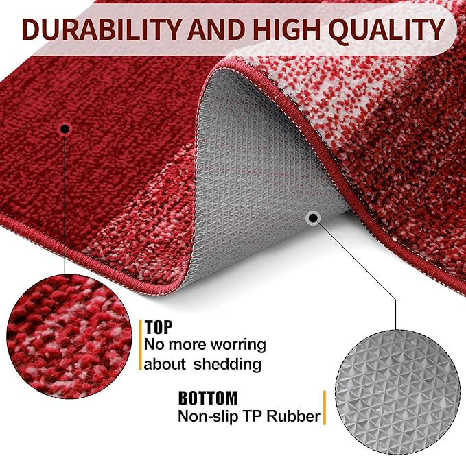 Kitinjoy Indoor Outdoor Door Mat, 47x20 Non-Slip Absorbent Dirt Trapper, Low-Profile Washable Inside Entrance Front Floor Mat, Sturdy Soft Entry Doormats for Entryway, Burgundy