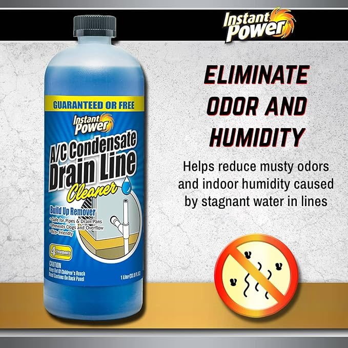 Instant Power A/C Condensate Drain Line Cleaner - AC & HVAC Unclogger for Air Conditioner Drain Lines, Prevents Odors & Water Damage, Safe for Pipes & Septic Systems - 32 oz (Pack of 1)