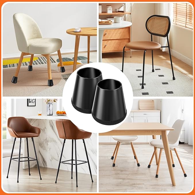 Chair Leg Floor Protectors Extra Small 16 Pcs,Silicone Chair Leg Protectors for Hardwood Floors/Tiles,360°Wrapped Felt Bottom to Prevent Scratch and Reduce Noise, Round Black
