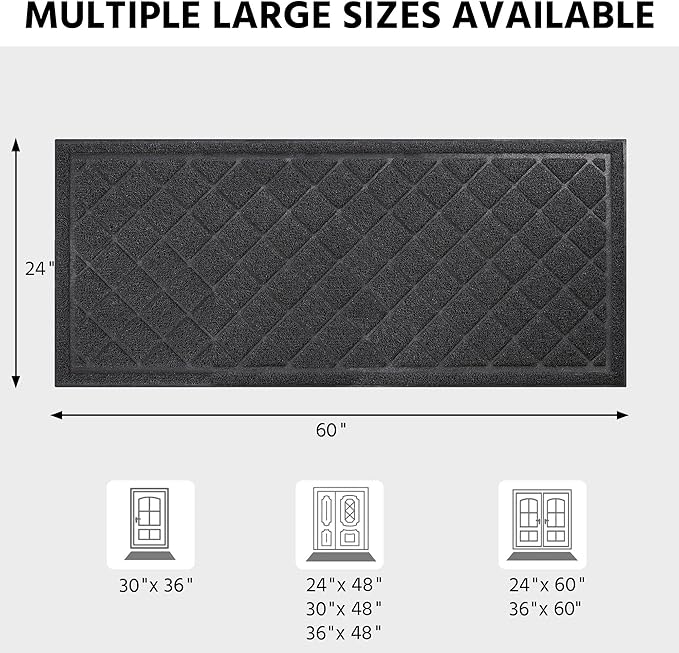 Front Door Mat Outside Entrance, 24" x 60" Heavy Duty All-Season All-Weather Waterproof Doormat Trap Dirt and Moisture Easy Clean Low Profile Patio Porch Entryway Mat