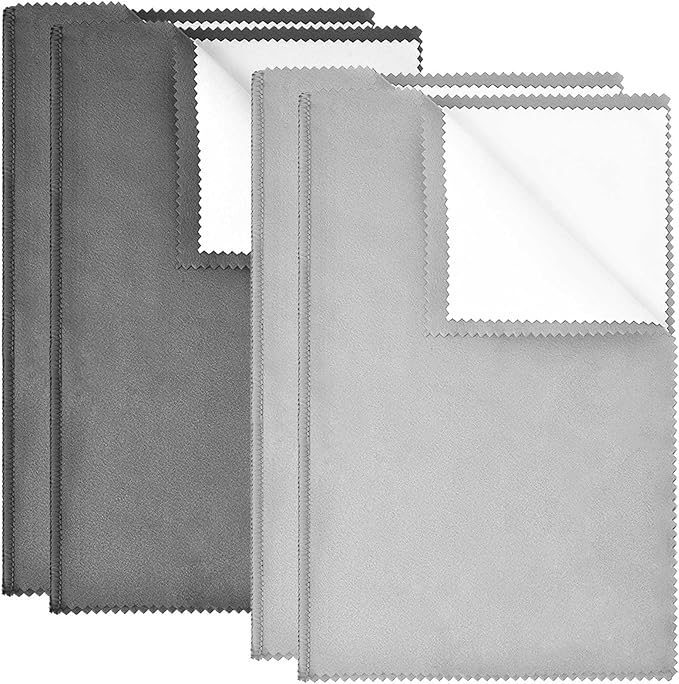 SEVENWELL Silver Polishing Cloth, Jewelry Cleaner Cloth for Sterling Silver Jewelry, Gold, Platinum, Silverware, Diamonds, Gemstones, Coins (2pcs Dark Gray and 2pcs Light Gray (Large))