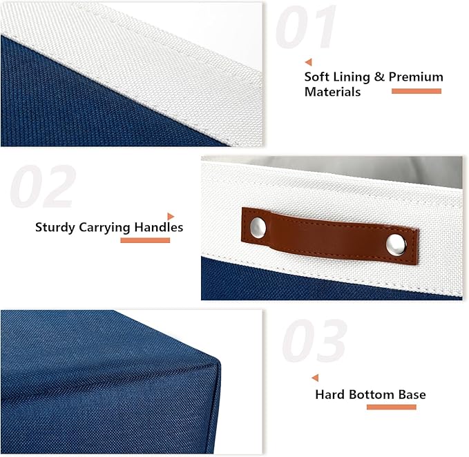 DULLEMELO Large Storage Baskets, Fabric Storage Bins for Organizing Foldable Linen Shelf Baskets for Clothes, Toys, Closet, Laundry (White&Blue,16"x12"x12"-1 Pack)