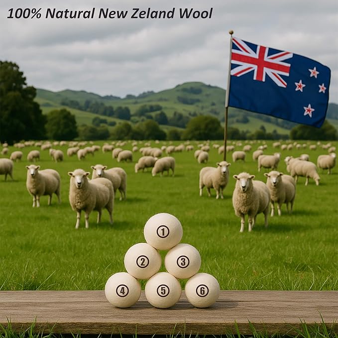 Sheep Wool Dryer Balls 6 Pack XL(2.7") Premium Natural Fabric Softener, Reusable Laundry Dryer Balls for Reducing Drying Time, Static and Wrinkles, Eco-Friendly – 100% New Zealand Wool