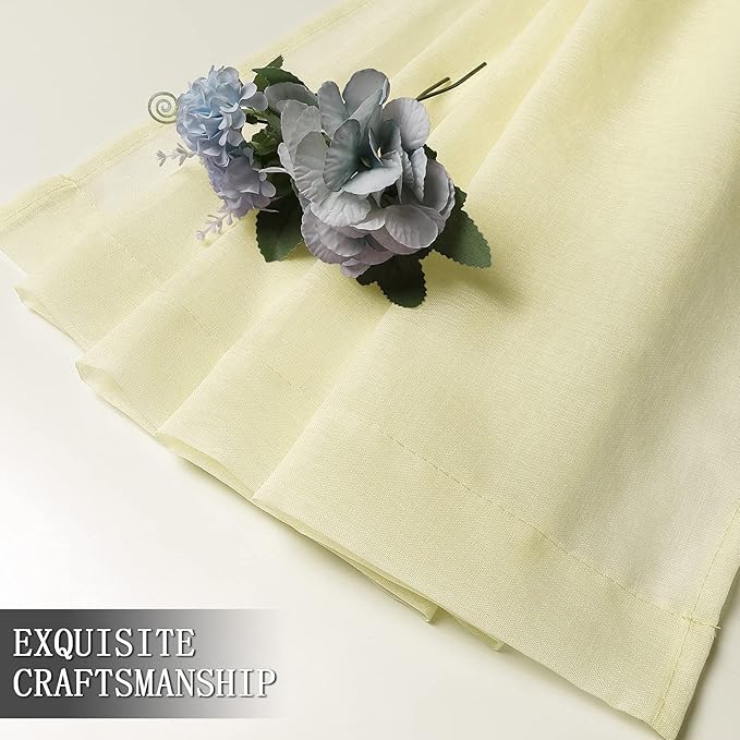 Tollpiz Short Sheer Curtains Linen Textured Living Room Curtain Sheers Light Filtering Rod Pocket Voile Curtains for Bedroom, 42 x 45 inches Long, Transparent Yellow, Set of 2 Panels
