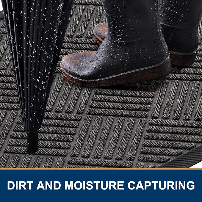 Smiry Front Door Mat Outside Entrance, Heavy Duty Outdoor Indoor Natural Rubber Doormat, Non Slip, Trap Dirt and Moisture, Easy Clean, Low Profile Patio Porch Entryway Mat, 47x17, Grey