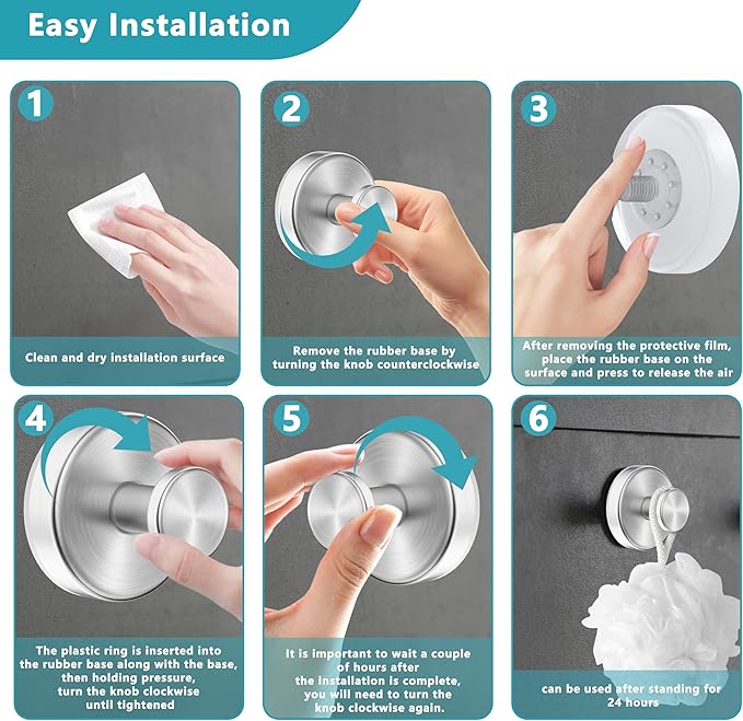 Suction Cup Hooks for Shower,Removable No Drill Towel Hooks,Upgraded 15 lbs Strong Suction hooks for Bathroom Tile,Shower Wall,Glass Door,Kitchen-Loofah,Coat,Stainless Waterproof-Silver 2 Pcs