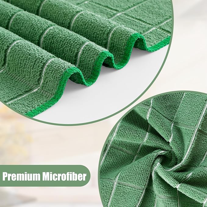 Homaxy Microfiber Kitchen Towels and Dishcloths Set, 16 Pack Soft and Absorbent Dish Hand Towels Bulk, 28 x 16 Inch & 12 x 12 Inch Quick Drying Rags for Washing Dishes, Grass Green