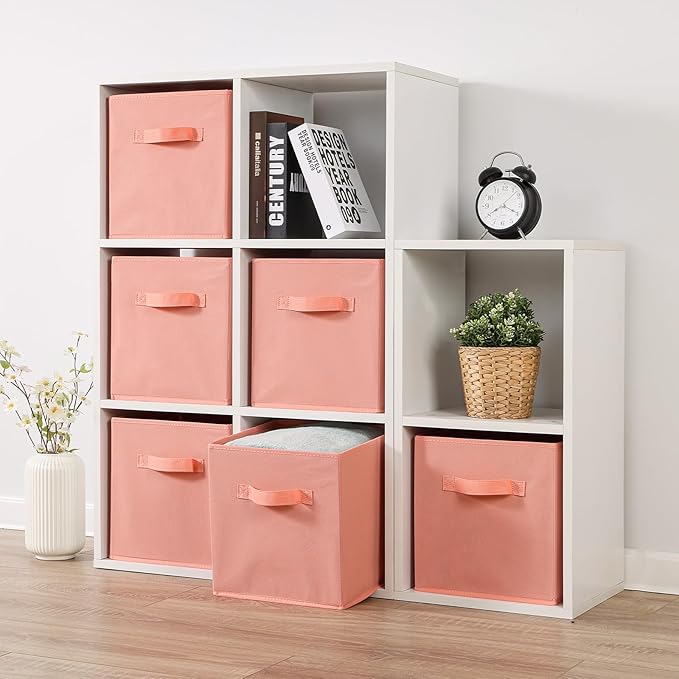 Stero 13x13x13 Inch Fabric Storage Bins 6 Pack Fun Colored Durable Storage Cubes with Handles Foldable Cube Baskets for Home, Kids Room, Closet and Toys Organization Peachpuff