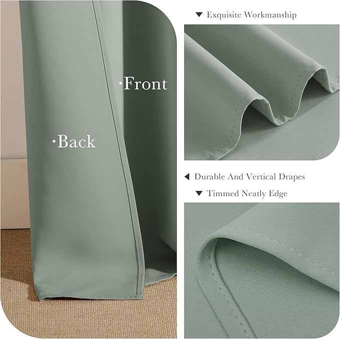 PONY DANCE Sage Green Blackout Curtains for Living Room - Thermal Insulated Window Treatment Panels, Room Darkening Blackout Drapes for Bedroom, 42 x 60 Inch, 2 Panels