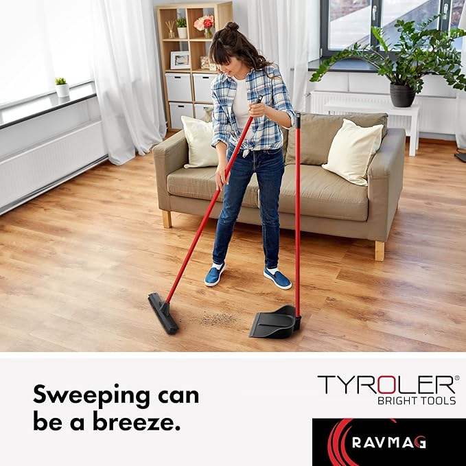 Dustpan with Handle by Ravmag- Solid Natural Rubber Construction- 40” Long Handled Dust Pan- Stand Up Design- Accommodates Any Broom/Hand Brush- Best Dustpans for Home/Lobby/Shop