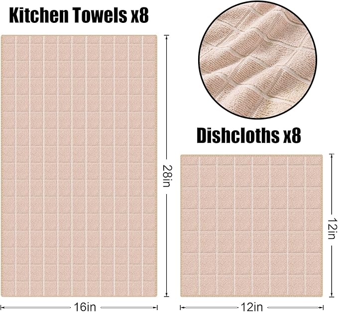 Homaxy Microfiber Kitchen Towels and Dishcloths Set, 12 Pack Soft and Absorbent Dish Hand Towels Bulk, 28 x 16 Inch & 12 x 12 Inch Quick Drying Rags for Washing Dishes, Beige