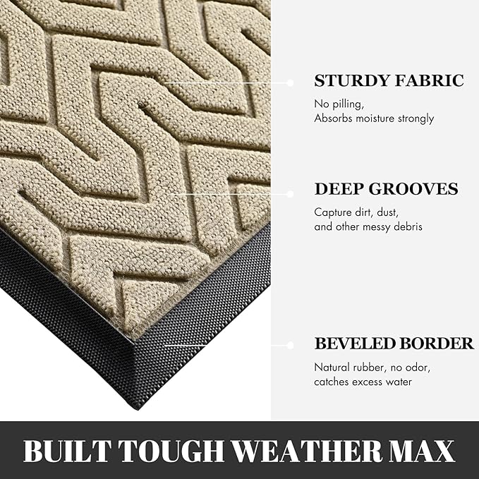 Yimobra Large Door Mat Outside Entrance 47x24, Waterproof Heavy Duty Outdoor Mats for Front Door, Non Slip Rubber Entry Mat for Garage Patio, Easy Clean, Light Beige