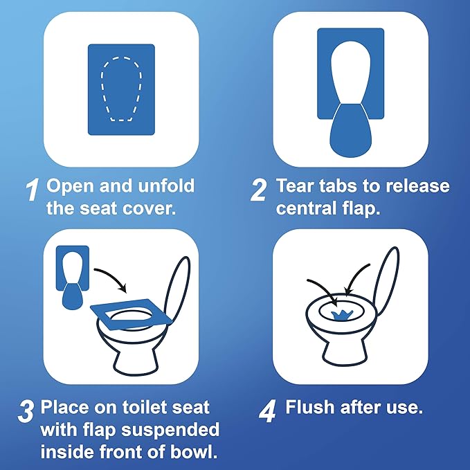 Rockland Guard Toilet Seat Cover - Flushable & Disposable Toilet Seat Cover for Bathroom - Road Trip Accessories & Travel Essentials for Kids & Adults - 5 Resealable Packs with 10 Sheets - 50-Count