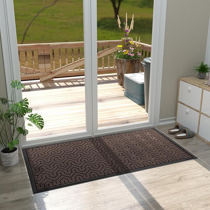 Yimobra Large Door Mat Outside Entrance 47x24, Waterproof Heavy Duty Outdoor Mats for Front Door, Non Slip Rubber Entry Mat for Garage Patio, Easy Clean, Brown