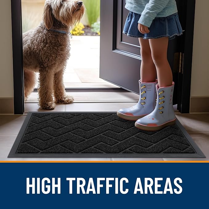 OLANLY Front Door Mat Indoor Outdoor Entrance, Waterproof All-Season, All-Weather Doormat, Sturdy Natural Rubber, Easy Clean Patio Porch Entryway Mat, Herringbone Brick (Jet Black, 29.5x17)