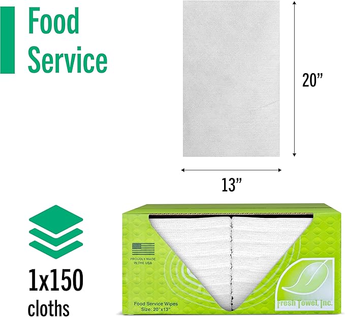 Fresh Towel Foodservice Reusable Paper Towels - 1/4 Fold, 13 x 20 inches - (1 Case of 150) All Purpose Cleaning Towels (White)