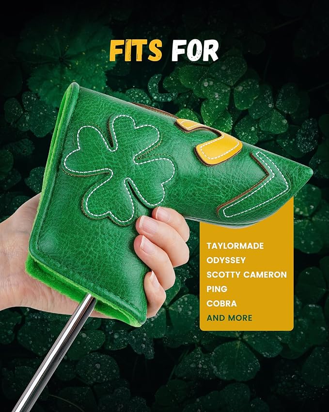 Golf Headcovers Golf Club Head Covers Four Leaf Clover Good Luck Charm - Clover Style Premium Leather Driver Fairway(FW) Wood Hybrid(UT) with Number Tags