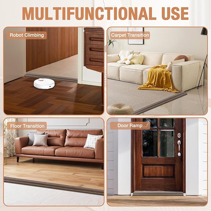 Floor Transition Strip Self Adhesive Vinyl Door Threshold for Doorways Carpet Edging Trim Overlap Edge Reducer for Laminate Floor, Carpet, Tile (Smoked Brown Wood Grain, 1/5" to 2/5", 6.6Ft)