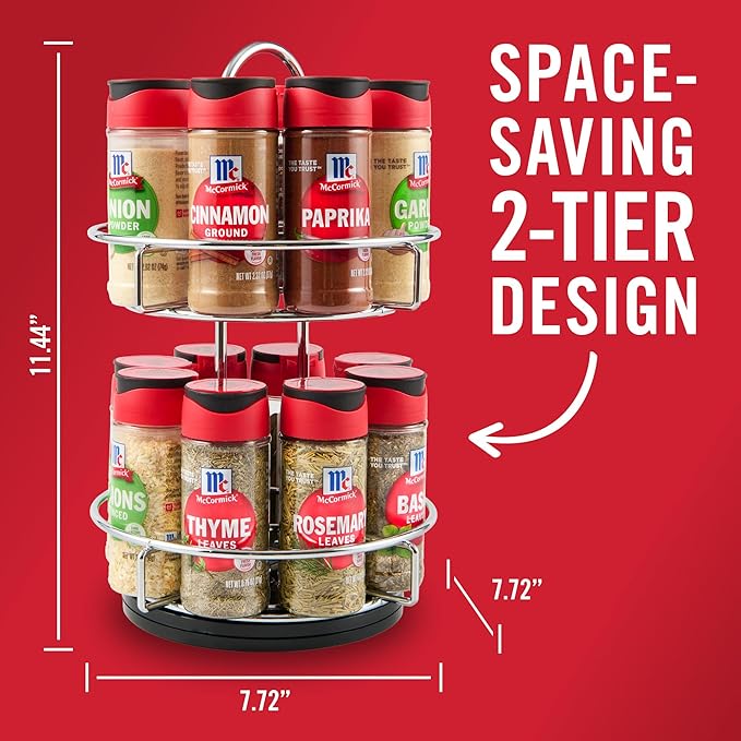McCormick Spice Rack, Two Tier Chrome, Featuring 16 Herbs & Spices for Everyday Cooking, Great Gift for Housewarming, Wedding & Bridal Shower, 26.09 oz