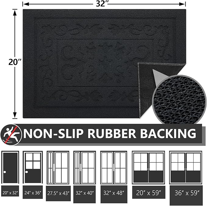 FONEYI Indoor Door Mat 20" x 32", Dirt Trapper Door Mats Non-Slip Entryway Rugs Washable, Absorbent Resist Dirt Welcome Mat, Low Profile Inside Floor Mats for Front Back Door and Entryway, Black