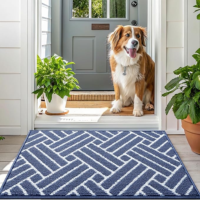 OLANLY Indoor Door Mat, 32x20 Inch, Dirt Resistant and Absorbent, Non-Slip Rubber Backing Floor Mats, Easy Clean Low-Profile Doormat for Entryway, Front Door, and Inside Entrance, Navy