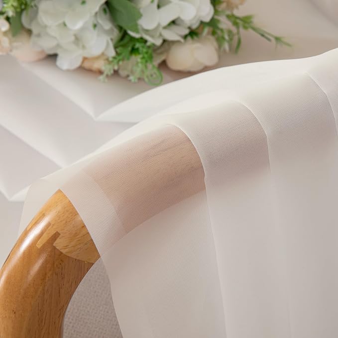 Chyhomenyc Sheer Curtains 120 Inch Extra Long, 2 Pieces, Rod Pocket Top Soft Voile Texture Window Draperies Lightweight & Airy Panels for Living Room/Bedroom, Each 42W x 120L inches, Ivory