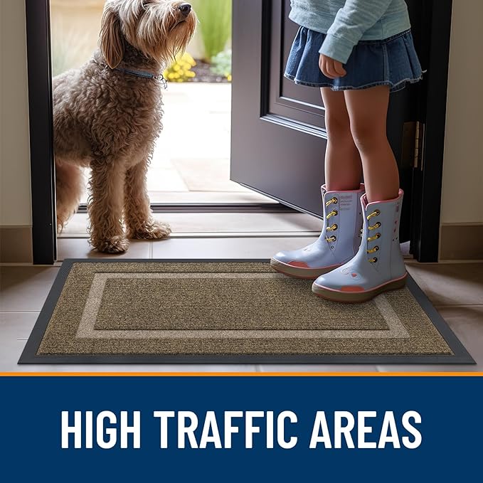OLANLY Front Door Mat Indoor Outdoor Entrance, Waterproof All-Season, All-Weather Doormat, Sturdy Natural Rubber, Fade Resistant, Low Profile, Easy Clean Patio Porch Entryway Mat, 59x40, Brown