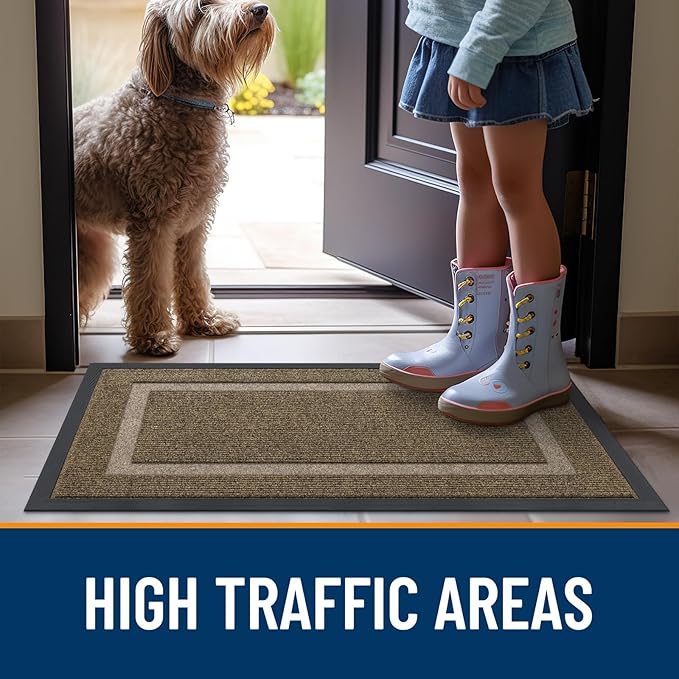 OLANLY Front Door Mat Indoor Outdoor Entrance, Waterproof All-Season, All-Weather Doormat, Sturdy Natural Rubber, Fade Resistant, Low Profile, Easy Clean Patio Porch Entryway Mat, 47x24, Brown
