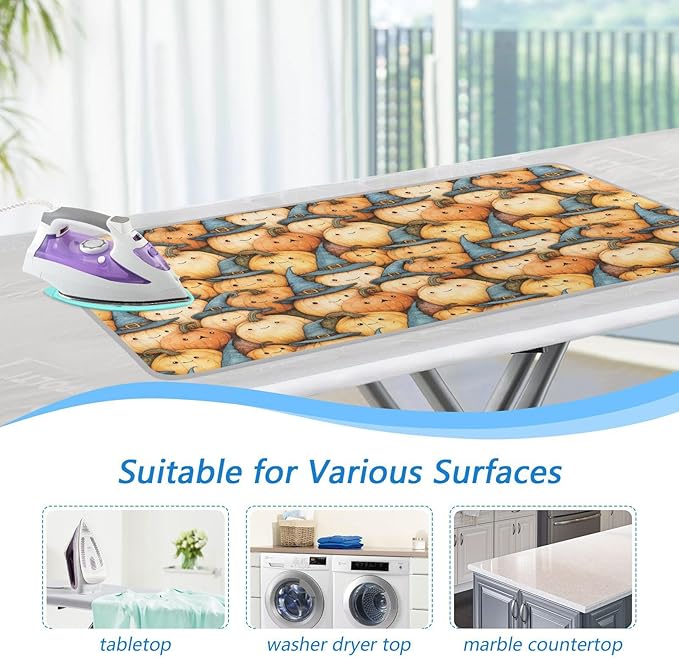 Cute Pumpkin Halloween Ironing Mat for Table top Portable Ironing Pad Blanket for Washer Dryer Countertop Travel