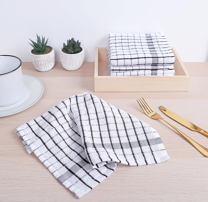 AMOUR INFINI Kitchen Dish Cloths Set of 8 - Ultra Soft, Highly Absorbent, Quick-Drying Terry Cotton Dishcloths 12"x12" Inch Wash & Cleaning Cloths for Kitchen & Dishwashing (D.Grey)