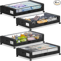 Under Bed Storage with Wheels, 4-Pack Under the Bed Storage Containers with Clear Lids & Label, Underbed Storage Bins, XXL 60L Rolling Metal Drawer for Clothes, Shoes, Toys, Books - Black
