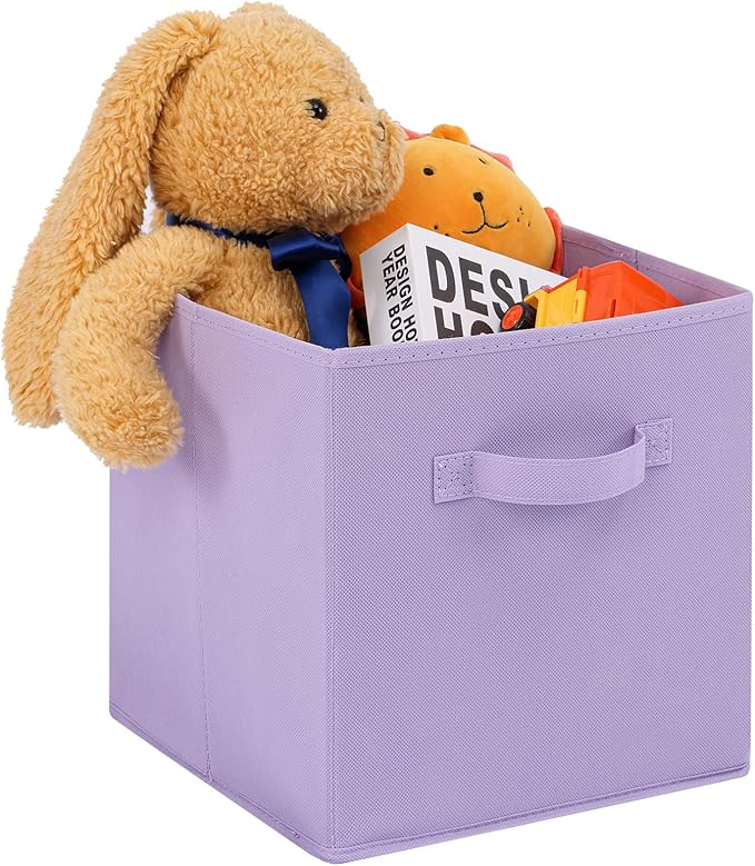 Stero 13x13x13 Inch Fabric Storage Bins 6 Pack Fun Colored Durable Storage Cubes with Handles Foldable Cube Baskets for Home, Kids Room, Closet and Toys Organization Purple