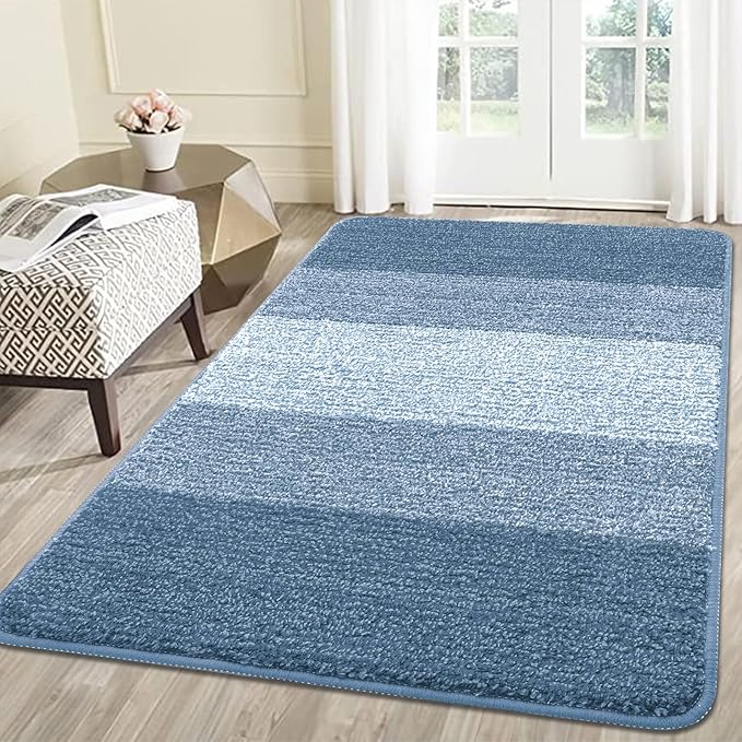 Kitinjoy Indoor Outdoor Door Mat, 59x36 Non-Slip Absorbent Dirt Trapper, Low-Profile Washable Inside Entrance Front Floor Mat, Sturdy Soft Entry Doormats for Entryway, Light Blue