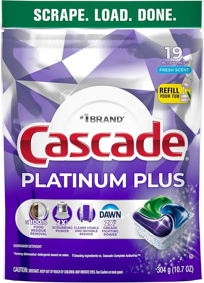 Cascade Platinum Plus Dishwasher Pods, Dishwasher Detergent, Dish Detergent Soap, Fresh, 19 Count