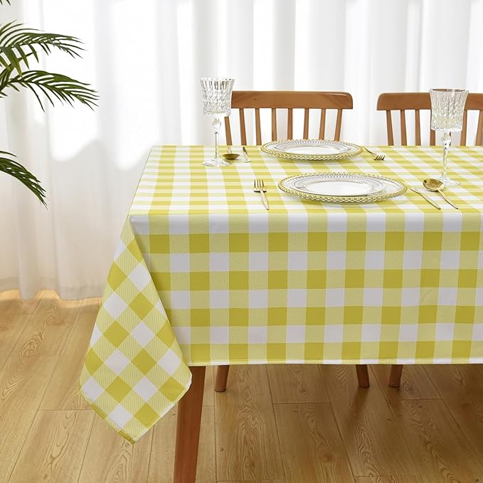 Classic Gingham Plaid Tablecloth Fabric - Rectangular 58x102 Inch Water Resistant Checked Table Cloth for Indoor/Outdoor Use - Table Cover for Kitchen, Picnics, Gardens, and Parties