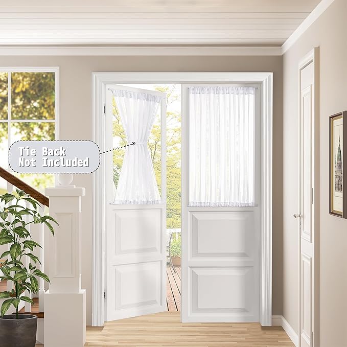 Tollpiz Short Sheer Door Curtain Closet Linen Textured Curtain Sheers Doorway Light Filtering Voile Patio Glass Door Rod Pocket Curtains French Door, 54 x 54 inches Long, White, Set of 1 Panel
