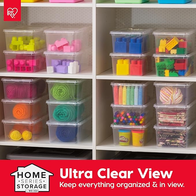 IRIS USA 6-Pack Storage Bins with Lids, 6 Quart, Shoe Boxes Clear Stackable Containers Organize Shoes Closet Shelves, Classroom Organization Teacher Tools, Game Storage - BPA-Free Plastic