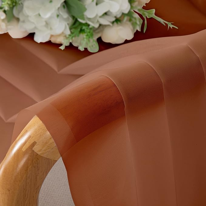 Chyhomenyc Orange Sheer Curtains 45 Inch Long 2 Panels, Light Filtering Rod Pocket Voile Short Curtains Drapes for Living Room Bedroom Small Windows, 42Wx45L Inches
