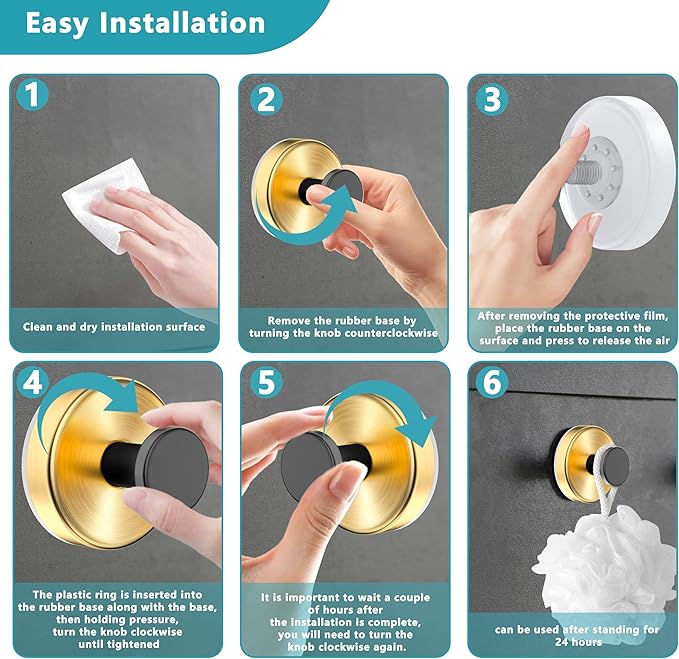 Suction Cup Hooks for Shower,Wreath Hanger for Front Door,Removable No Drill Towel Loofah Hooks,Upgraded 15 lbs Strong Suction for Bathroom,Wall,Glass,Stainless Waterproof- Black Gold 2 Pcs