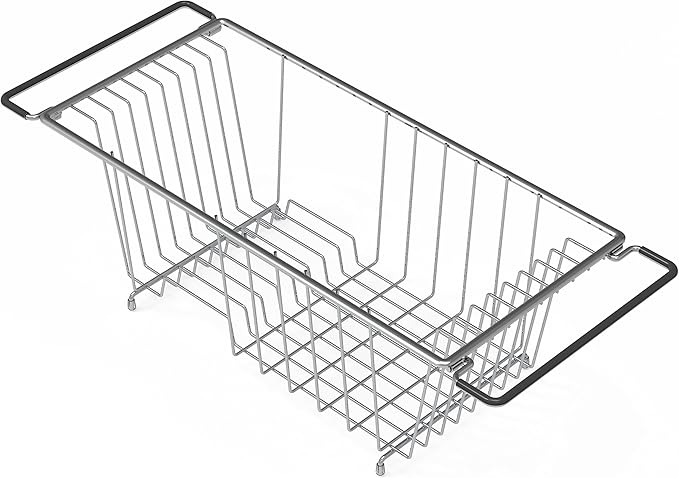Simple Houseware Over Sink Counter Top Stainless Steel Dish Drainer Drying Rack, Chrome