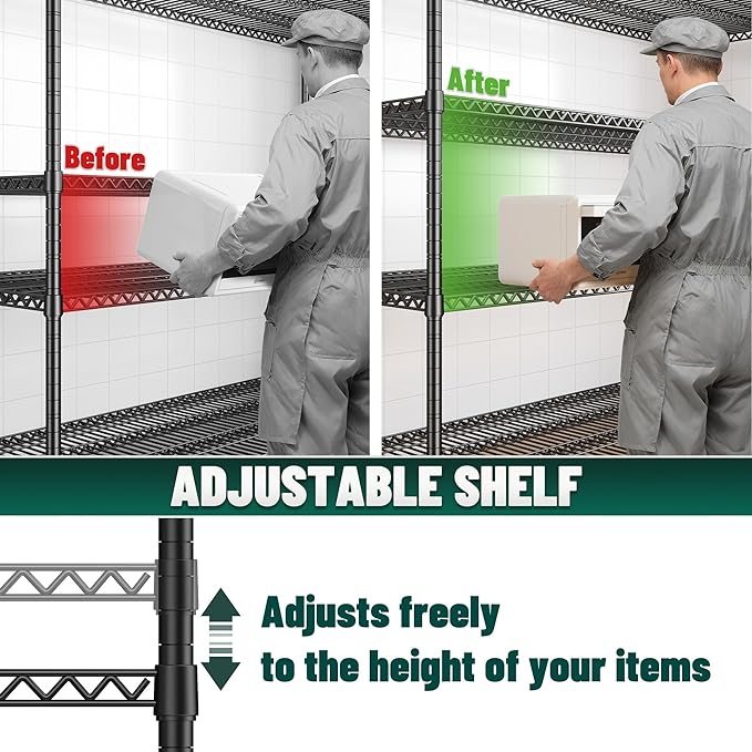 68.1"W Storage Shelves 2500LBS Wire Shelving Unit, Garage Shelving Heavy Duty, Adjustable Metal Shelves for Garage, Pantry, Kitchen, Basement, Warehouse, Business 68.1"W x 20.9"D x 70.9"H