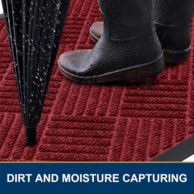 Smiry Front Door Mat Outside Entrance, Heavy Duty Outdoor Indoor Mat, Natural Rubber Doormat, Non Slip, Trap Dirt and Moisture, Easy Clean, Low Profile Patio Porch Entryway Mat, 71x23, Wine Red
