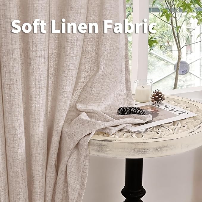 YoungsTex Natural Linen Curtains 95 Inches Long 2 Panels for Bedroom, Semi Sheer Drapes Light Filtering Privacy Floor Length Window Treatments with Pinch Pleated for Living Room, 40 X 95 Inch