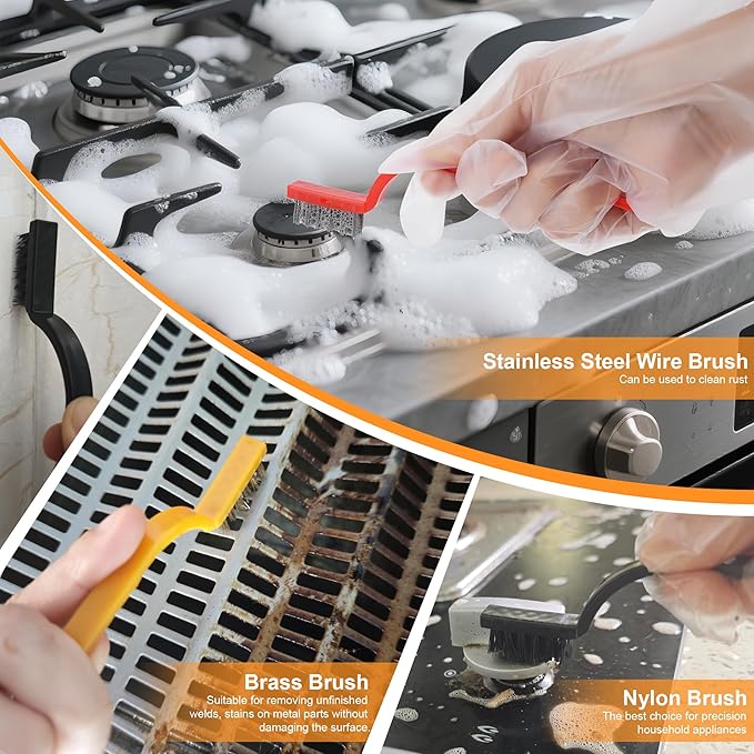 Upgraded Razor Blade Scraper with 10pcs Blades and 3Pcs small wire brushes,Scraper Tool for Cleaning Glass Window, Cooktop, Oven, Stove Scraper, Razor Scraper with Buit-In Blade Storage, Orange