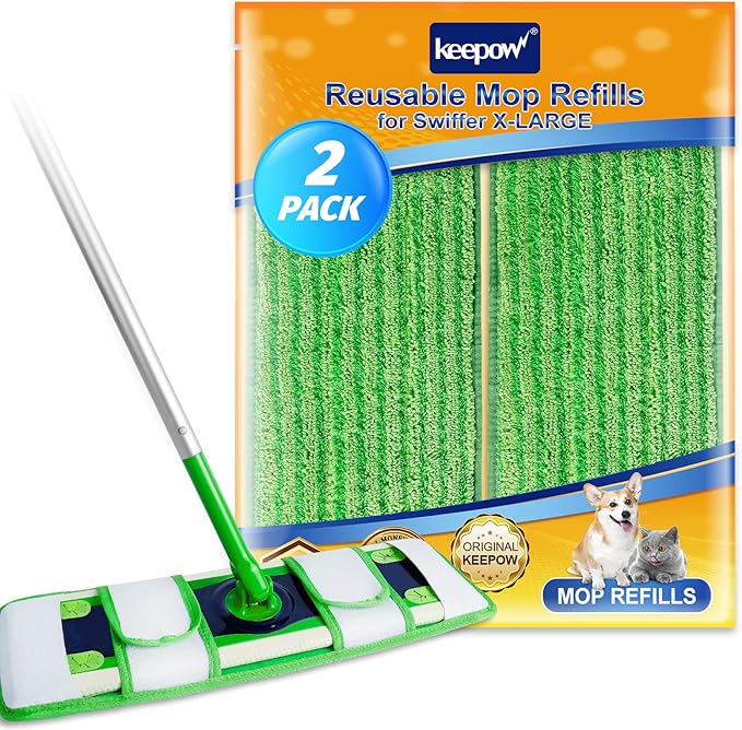 KEEPOW XL Dry Sweeping Cloths for Swiffer XL, Dry Refills for Swiffer XL Mop, Reusable Microfiber Mop Pads for Hardwood Floor, 2 Pack