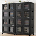 BROVIEW 160Gal Stackable Storage Bins with Lids & Wheels, 640Qt Plastic Collapsible Closet Organizer and Storage Drawers, Storage Boxes Cabinets for Home, Office, 8 Pack, Black