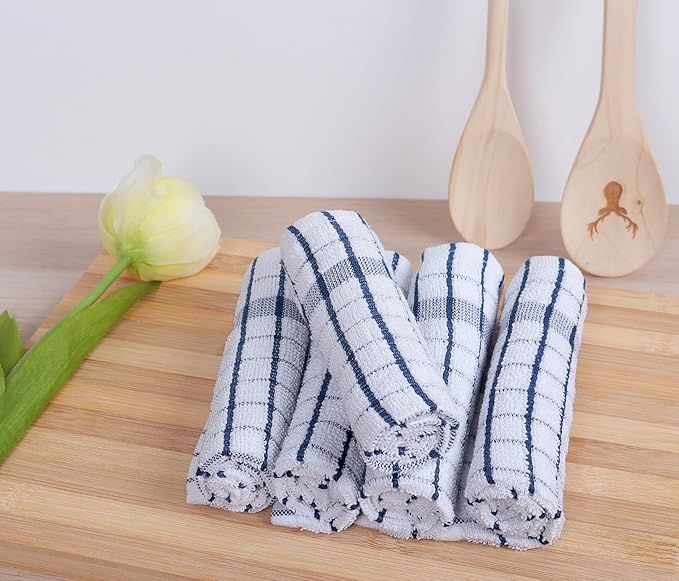 AMOUR INFINI Kitchen Dish Cloths Set of 8 - Ultra Soft, Highly Absorbent, Quick-Drying Terry Cotton Dishcloths 12"x12" Inch Wash & Cleaning Cloths for Kitchen & Dishwashing (Blue)