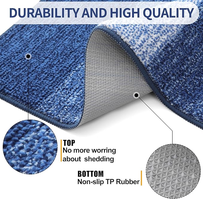 Kitinjoy Indoor Outdoor Door Mat, 47x24 Non-Slip Absorbent Dirt Trapper, Low-Profile Washable Inside Entrance Front Floor Mat, Sturdy Soft Entry Doormats for Entryway, Navy Blue